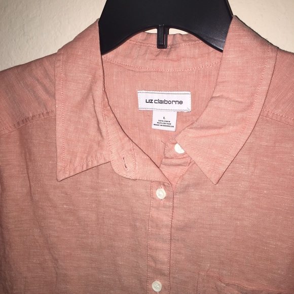 Liz Claiborne Linen Tunic Shirt Rose Dawn White L - Picture 2 of 6